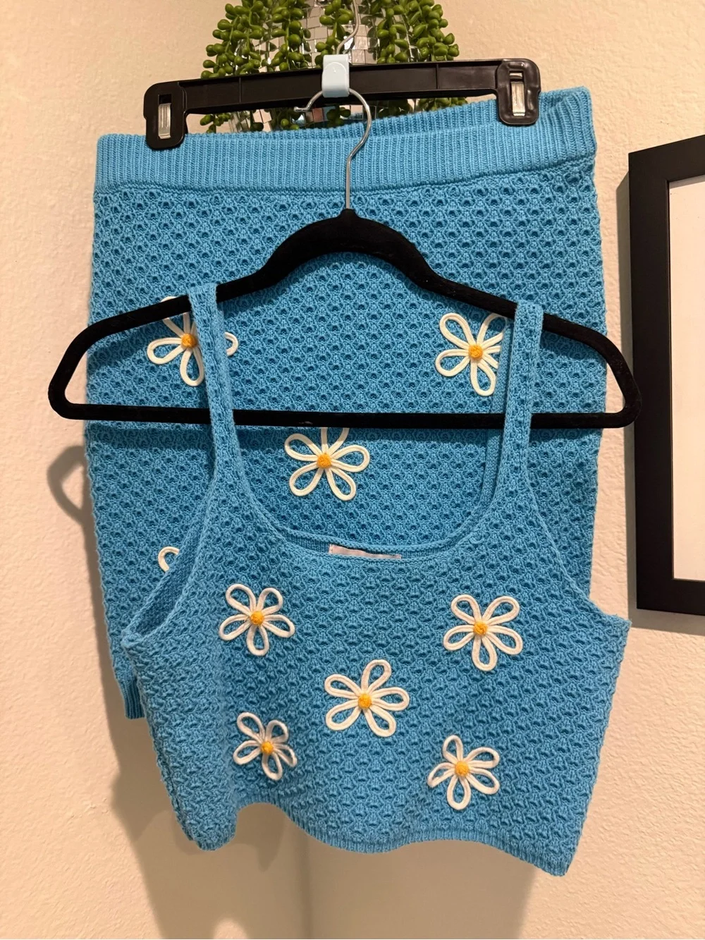 Blue Daisy Crochet Crop Tank & Skirt Set